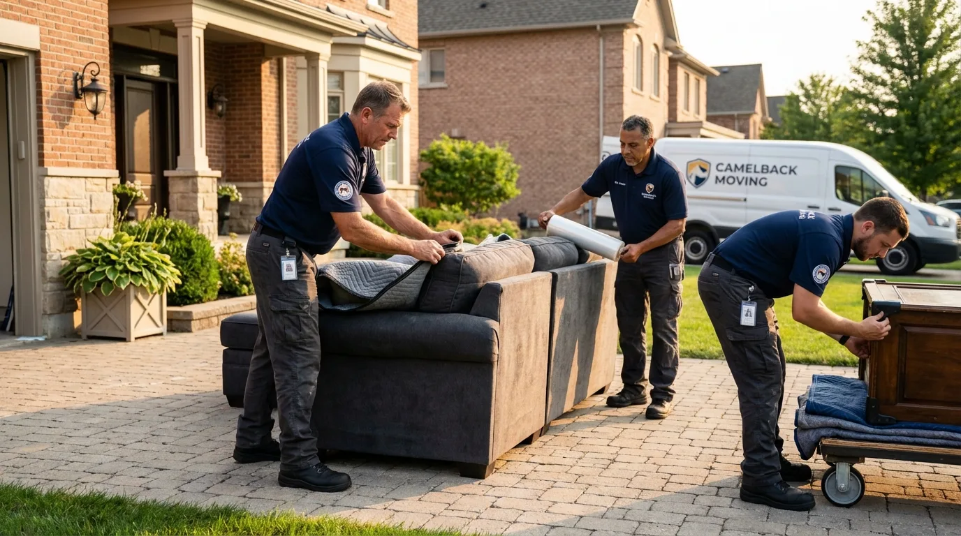 Large estate moving crew wrapping furniture in Splendora, TX