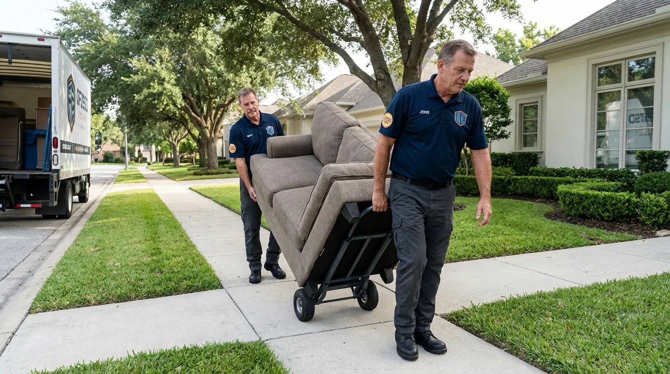 Local residential moving crew loading furniture in Splendora, TX