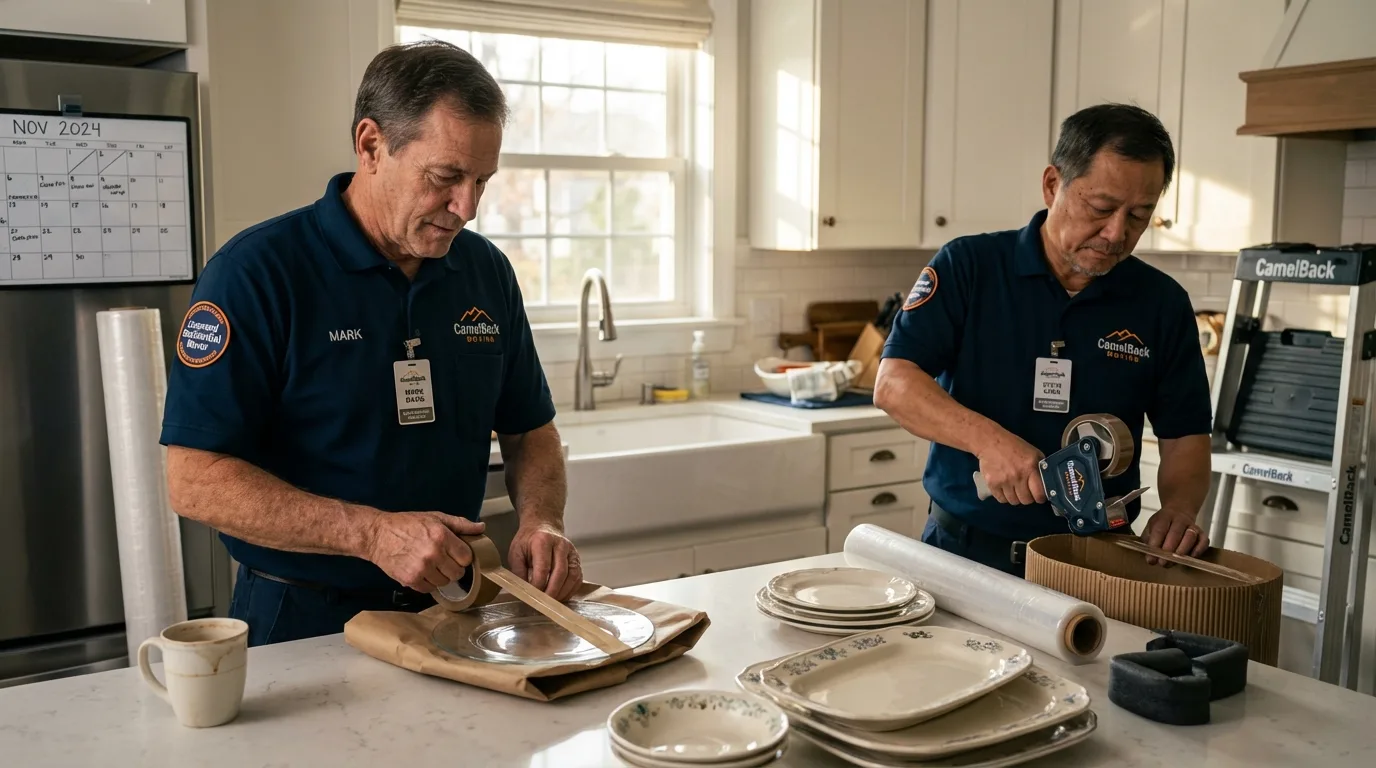 Professional crew packing kitchen dishware in Splendora, TX